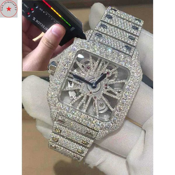 JKBJ Reloj de pulsera Reloj de moissanita certificado Digner de lujo vvs Esqueleto personalizado Sier Moissanite Reloj de diamantes Pass Tted Movimiento de cuarzo Top para hombre Zafiro congelado