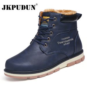 Jkpudun Winter Warm Bont Werk Enkelboots Mannen Lederen Casual Schoenen Mode Heren Martin Militaire Laarzen Waterdichte Botas Plus Size