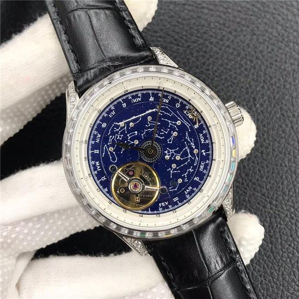 Montre-bracelet JL Tourbillon équipée d'un mouvement à chaîne manuel 60 minutes pour tourner un cercle de réserve de marche 48 heures système d'étanchéité miroir en verre saphir