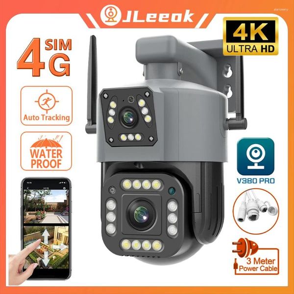 JLeeok 4K 8MP lente Dual 4G SIM Cámara exterior WiFi PTZ pantalla seguimiento automático seguridad vídeo CCTV vigilancia V380