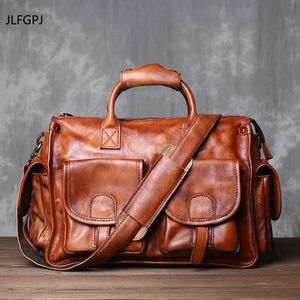 Jlfgpj Handmade Polished Retro Handbag Top Top Factory Sunntanned Cobase Casual Ten Mens Mens Genuine En cuir Computer Sac 240516