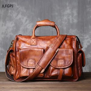 JLFGPJ pur poli à la main Vintage sac à main couche supérieure plante tanné peau de vache décontracté bandoulière hommes sac en cuir véritable ordinateur 240311