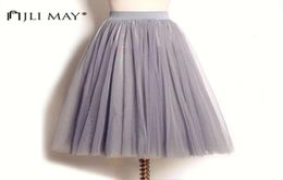 Jli mei lange volwassen tule rok bruiloft maxi 3 lagen zwart witte elastiek geplooid mesh midcalf tutu dames zomer eleparty8988129