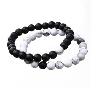 JLN Onyx Blanc Howlite Couple Bracelet Mat Pierre Naturelle Bracelets Ensemble Pour Les Amoureux Bijoux