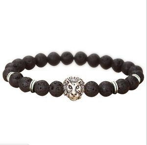 Jln Lava / Volcanic Lion Bouddha Bouddha Black Lava 8 mm Bracelets de perles en pierre pour hommes bijoux