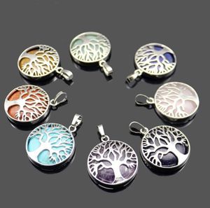 JLN Vie Arbre Gemmes Motif Pendentifs Naturel Arbre Vie Lazuli Pierre Turquoise Lapis Reiki Bijoux pour Femmes