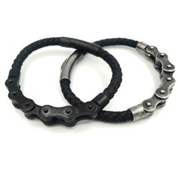 JLN Locomotief Ketting Armband Punk Rock Stijl Roestvrij Staal Motorfiets Biker Ketting PU Lederen Armbanden Voor Mannen