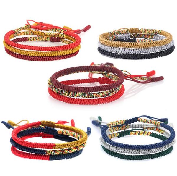 JLN multi-couleurs bouddhisme Vajrayana noeud Bracelet réglable à la main coton corde noeuds chanceux Bracelets tibétains pour homme et femme