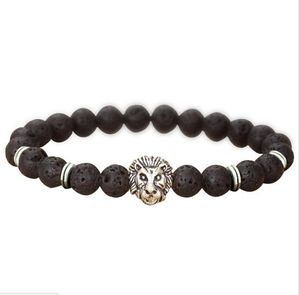 JLN Lava/pulsera volcánica de Buda León Lava negra 8mm pulseras de cuentas de piedra para hombres joyería