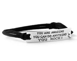 JLN Gepersonaliseerde gravure met letters You Are Amazing Long Bar Suede Leather Alloy Bracelet1978061