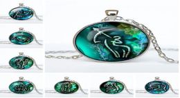 Jln Douze Constellations zodiaques 12 PCSLOT Horoscope Fashion Time Gems Cabochon en alliage Collier Pendant Collier For Man Woman4221172