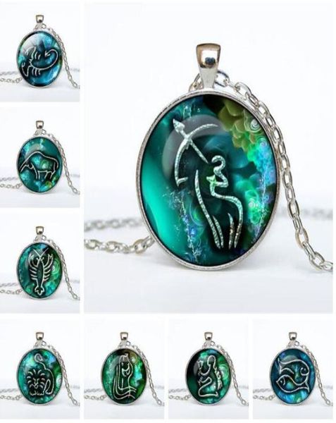 JLN douze Constellations du zodiaque 12 pcsLot mode Horoscope temps gemmes Cabochon alliage pendentif collier cadeau pour homme femme 1762468