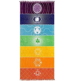 Jln Yoga Mat Tapestry Rainbow 7 Chakra Stripes Seven Chakra Sarongs Beach Towel Summer Wall Hangende Mandala Deken Travel Sunscre7823955
