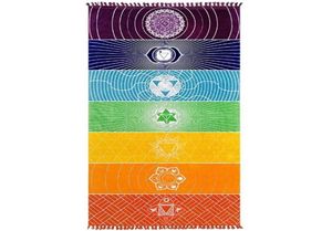 Jln Yoga Mat Tapestry Rainbow 7 Chakra Stripes Seven Chakra Sarongs Beach Towel Summer Wall Hangende Mandala Deken Travel Sunscre1695011