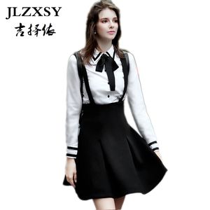 JLZXSY nueva moda mujer elegante falda con tirantes cintura alta falda con tirantes plisado Swing A Line vestido de baile Mini