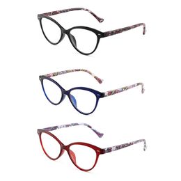 JM 3 pièces/ensemble femmes printemps charnière oeil de chat lunettes de lecture loupe florale presbyte dioptrie lunettes de lecture 240304