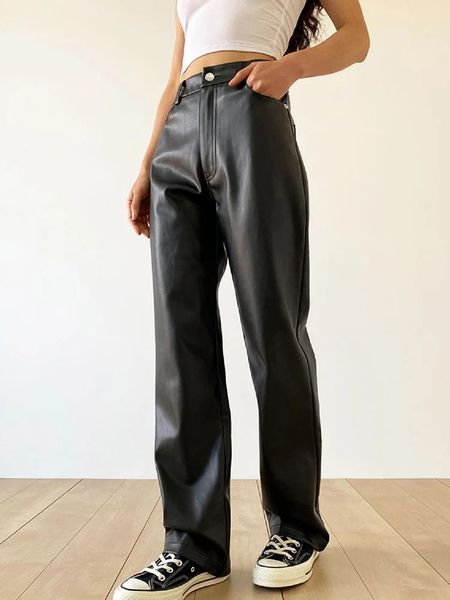 Jmprs 5xl vintage mujer pu pantalones de cintura alta negro imitación cuero suelto y2k pantalones streetwear mujer 90s pantalones 240222