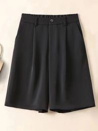 JMPRS Elegant Chic Suit Shorts Mujeres Altas Corea Corea suelta Summer de verano Seda Solid Pockets ancho de la pierna 240518
