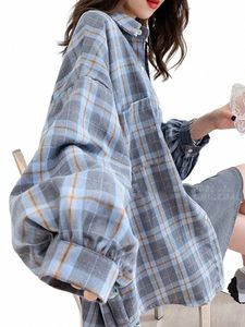 JMPRS Fi Plaid Femmes Chemise Fi Coréen Oversize Tops Harajuku Quotidien All-Match Lg Manches Chic Femme Jaune Chemises Nouveau M9Wu #
