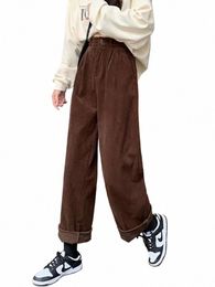 JMPRS Pantalones de pana de cintura alta para mujer Pantalones rectos ocasionales de primavera Corán Bolsillos de café vintage Todos los pantalones a juego Nuevo W6BI #