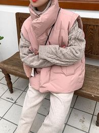 Jmprs coreano Chic grueso chaleco hinchado mujeres invierno ropa de calle cálida Parkas chaqueta Simple suelta cremallera Casual algodón abajo sólido 240115