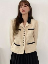 Jmprs bureau dame Chic élégant Tweed veste français doux à manches longues manteau femmes mode col rabattu automne hiver hauts 240109