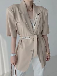 JMPRS Spring Design Blazers coréen manche courte ol du tempérament veste femme élégante ceinture tunique manteaux de mode féminin 240417
