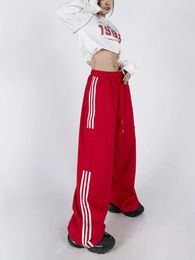 Jmprs Mujeres a rayas Pantalones cargo Estilo americano Cintura alta Moda Y2K Streetwear Pierna ancha suelta Mujer Hip Hop Pantalones de chándal 240109