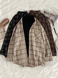 JMPRS Vintage Vrouwen Plaid Shirts Herfst Lange Mouw Oversize Button Up Tops Koreaanse Losse Casual Fall Uitloper Femme 240315