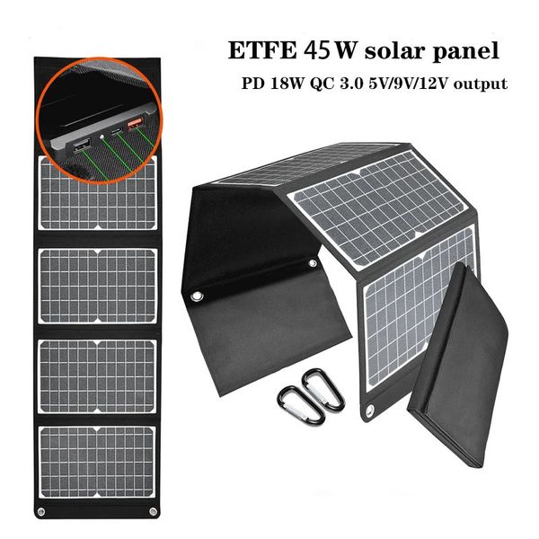 JMUYTOP ETFE 45W Carga solar Plegable PD 18W Banco de energía portátil Tipo C USB QC30 5V 9V 12V Paneles de salida Generador solar 240131