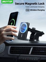 JMUYTOP Magnetische Auto Telefoon Houder 15W Draadloos Opladen Autolader Stabiele Ontluchter Dashboard Ondersteuning voor iPhone 12 13 14 serie