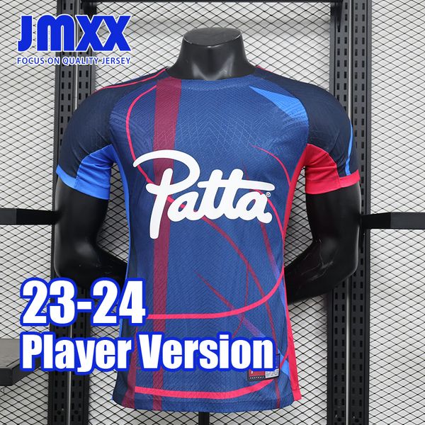 JMXX 23-24 Maillots de football spéciaux de Barcelone Rolling PATTA Noir et bleu Uniformes pour hommes Jersey StOnE Man Football Shirt 2023 2024 Version joueur