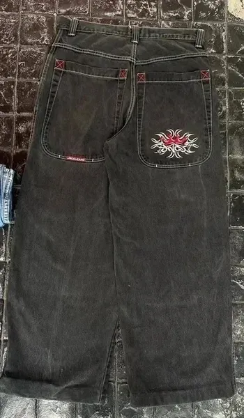 JNCO Baggy Y2K Mens Hip Hop Bolsos Azul Calças Jeans Vintage Harajuku Gótico Calças Largas Skate s3