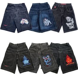 JNCO ropa Y2K Pantalones vaqueros holgados Pantalones cortos Hip Hop Pantalones cortos de gimnasio negros Ropa de calle Harajuku gótico Hombres Mujeres Pantalones vaqueros de pierna ancha casuales Pantalones cortos 240226