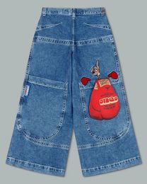 JNCO Jeans Hip Hop Cartoon Kangoeroe Grafisch Geborduurd Retro Blauw Baggy Gothic Hoge Taille Wijde Pijpen Broek 240301