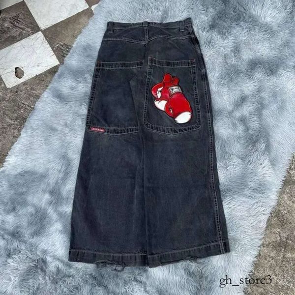 jnco jeans Pantalones vaqueros para hombre, ropa de calle JNCO Y2k Hip Hop con estampado gráfico de dibujos animados, pantalones negros holgados Vintage para hombre y mujer, pantalones de pierna ancha de cintura alta 695