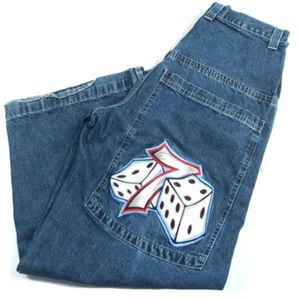 JNCO Jeans Mens Hip Hop Dice Graphic Broidered Baggy Retro Blue Pantal