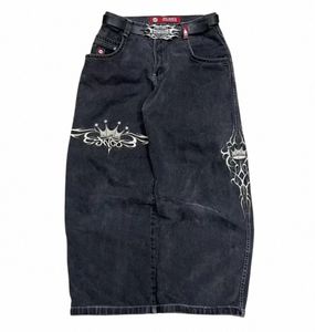 jnco Jeans Nieuwe Heren Harajuku Retro Hip Hop Schedel Borduren Baggy Jeans denim Broek 90s Street Gothic Brede Broeken Streetwear C86B #