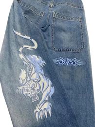 JNCO Jeans Streetwear Y2K Heren Hip Hop Grafische Print Retro Blue Baggy Denim Broek Gothic Hoge Taille Brede Broek 240311