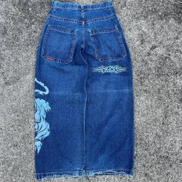 JNCO Jeans Y2K Harajuku Hip Hop Tigre gráfico gótico Retro Azul pantalones vaqueros holgados hombres mujeres pantalón ancho de cintura alta 240102