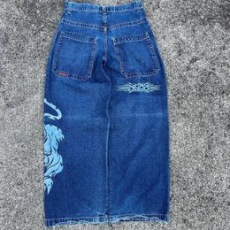 JNCO Jeans Y2K Harajuku Hip Hop Tigre Graphique Gothique Rétro Bleu Baggy Denim Pantalon Hommes Femmes Taille Haute Pantalon Large 240113