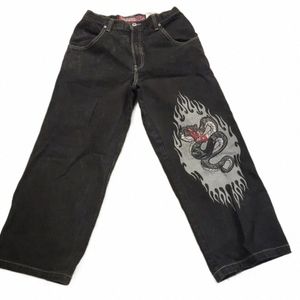 Jnco Jeans Y2K Hip Hop Cobra Graphic Print Baggy Jeans Pantalon noir Hommes Femmes Nouveau Harajuku Gothique Taille Haute Pantalon Large A6NO #