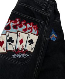 JNCO Jeans Y2K para hombre Harajuku Hip Hop patrón de póquer pantalones negros holgados pantalones góticos de cintura alta pantalones de pierna ancha ropa de calle 2312129