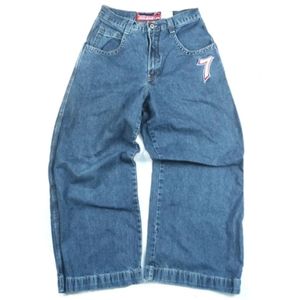 JNCO Jeans Y2K Mens Hip Hop Dice Graphic Broidered Baggy Jeans Retro Blue Pantal