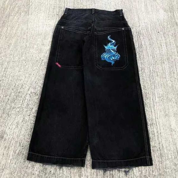 JNCO Jeans Y2K Mens Hip Hop Dice Dice Graphic Broidered Baggy Jeans Retro Blue Pantal