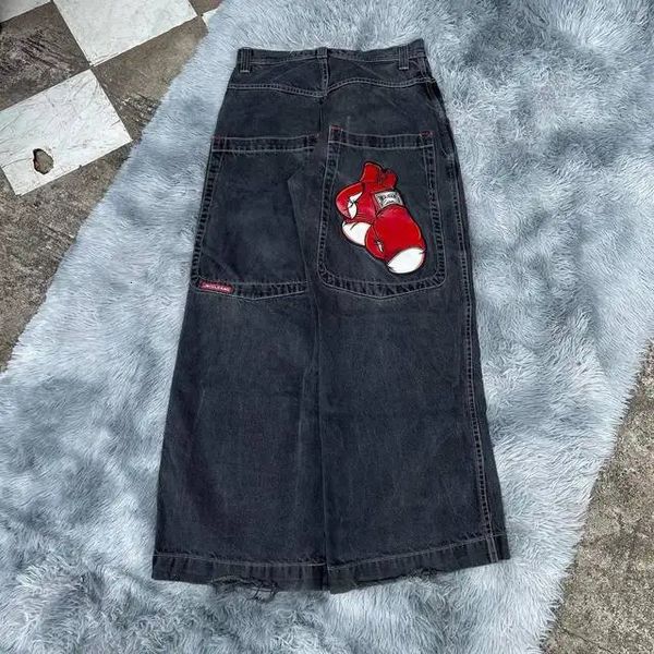 JNCO Jeans Y2K Mens Hip Hop Dice Dice Graphic Broidered Baggy Jeans Retro Blue Pantal