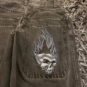 JNCO Jeans Y2K hommes Hip Hop rétro squelette graphique Baggy pantalon noir Harajuku gothique Punk Rock pantalon à jambes larges 240113