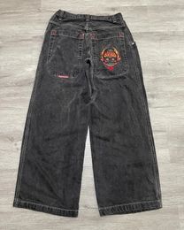 JNCO Jeans Y2K ropa de calle para hombre Harajuku Hip Hop Retro calavera bordada pantalones vaqueros holgados góticos pantalones de pierna ancha de cintura alta 240115