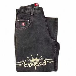 Jnco Jeans Y2K Pantalons Hommes Hip Hop Graphique Brodé Baggy Jeans Pantalon Noir Nouveau Punk Rock Taille Haute Pantalon Large Streetwear 85hK #