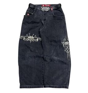 JNCO Jeans Y2K femmes Harajuku rétro Hip Hop broderie Baggy pantalon noir gothique taille haute pantalon large Streetwear 231225